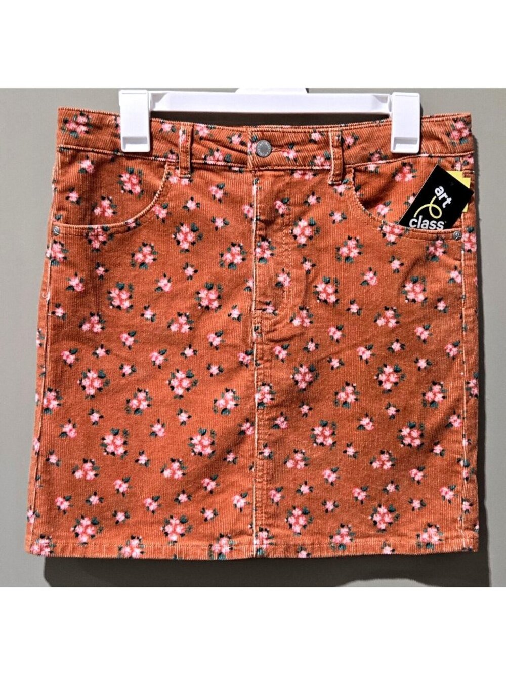 Girls' Corduroy Skirt Size XXL 18 Art Class Dusky Orange Floral Adjustable Waist - Picture 1 of 7